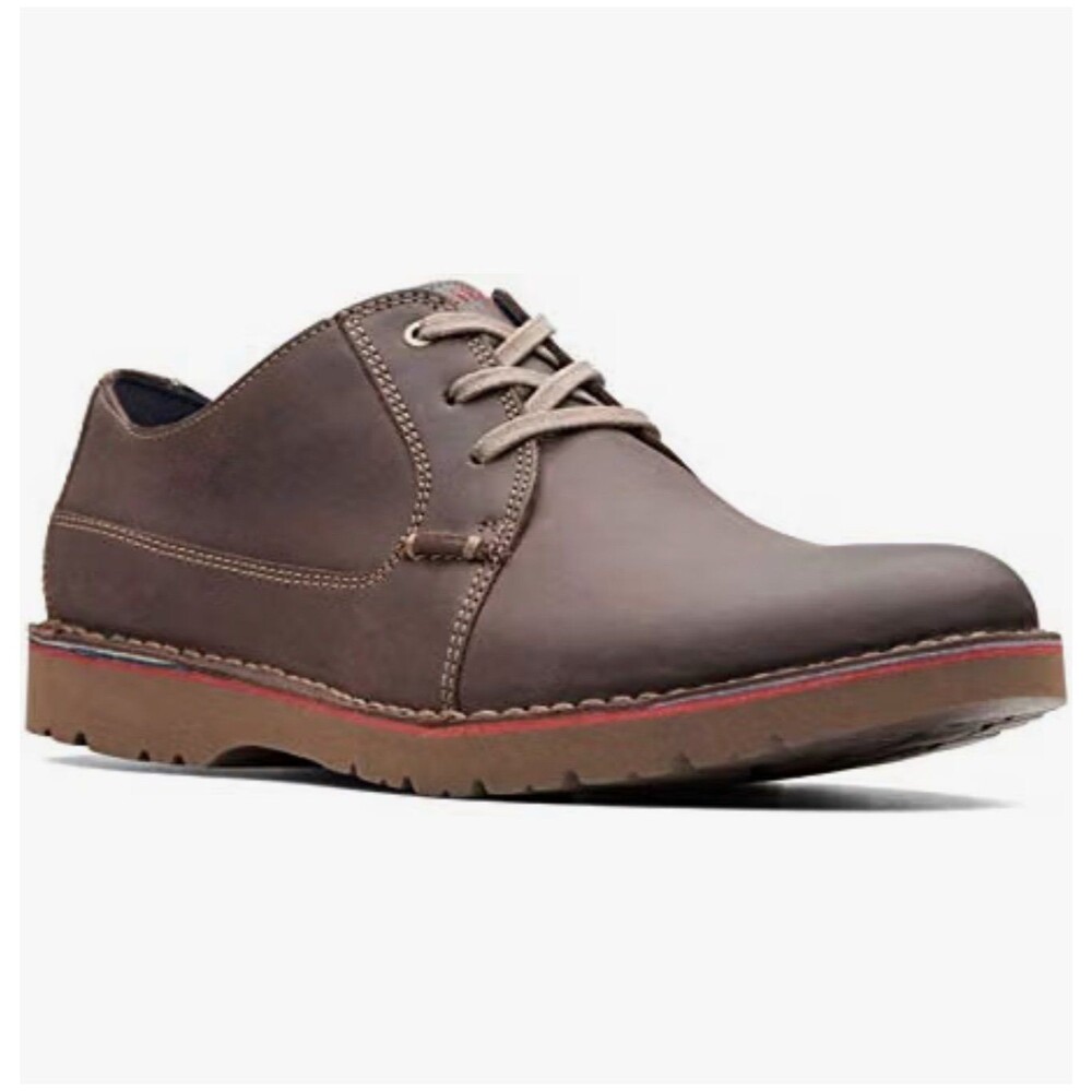 Clarks Menโs Vargo Plain Dark Brown Leather Derby Shoes Sz 8
